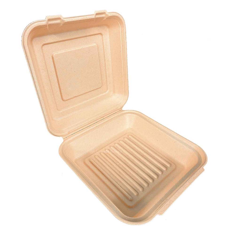 9''x9''x3'' Sugar Cane Natrual Kraft Clamshell (100% Compostable) (200/CS)