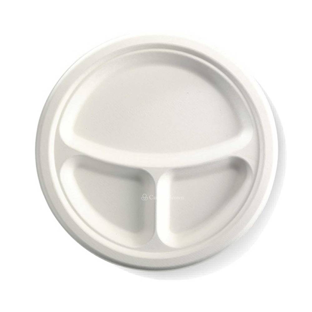 10" Sugarcane Fibre Plate 3 Compartments (White) (100% Compostable & Recyclable)  (500/Case)