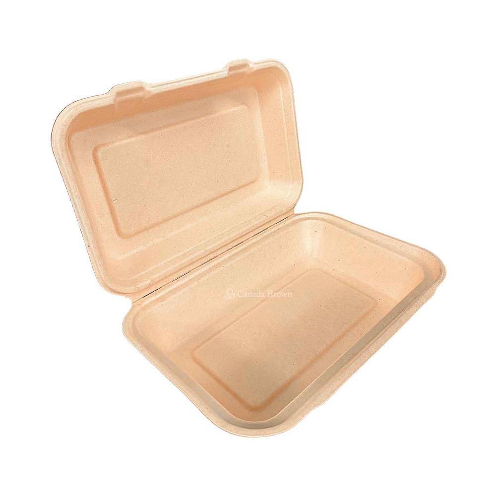 9"x6"x3" Sugarcane Fibre Natural Kraft Clamshell (100% Compostable & Recyclable ) (200/Case)