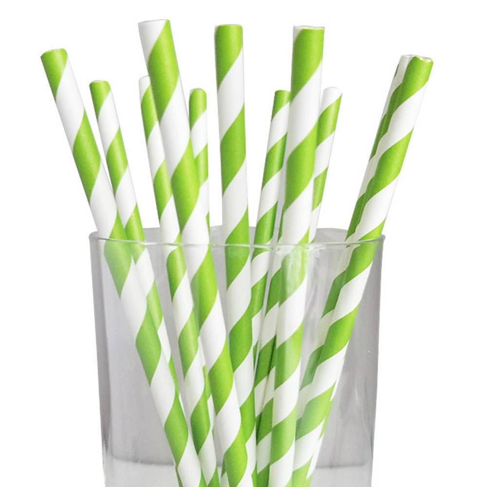 7.75” Jumbo Regular Green Striped Wrapped Paper Straws (3600/CS)