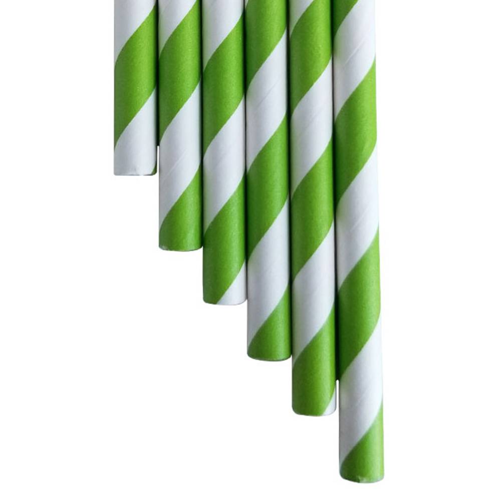 7.77” Jumbo Regular Green Striped Wrapped Paper Straws (5000/CS)