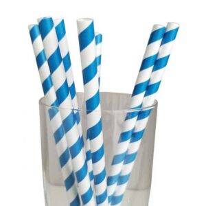 7.75” Length 8mm Diameter Milkshake Blue Striped Paper Straws (3000/CS)