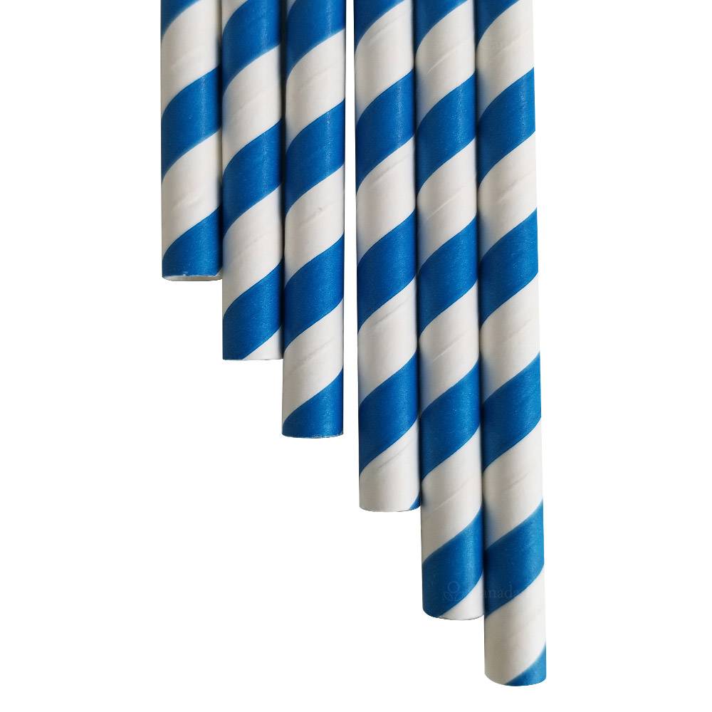 7.75” Length 8mm Diameter Milkshake Blue Striped Paper Straws (3000/CS)