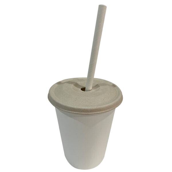 10-24oz Natural Kraft Bagasse Flat Lids for Cold Cups with Straw Hole (1000/CS)