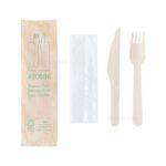 6.25'' Wooden Cutlery Kit Wrapped with Kraft Paper (Fork. Knife. Napkin) (250/Case)