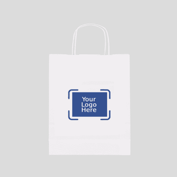 8" X 4.25" X 10.25" Custom Printed White Twisted Handle Paper Bags (250/CS)