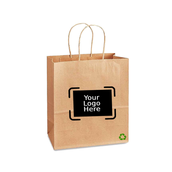 10" x 6.75" x 12" Custom Printed Kraft Twisted Handle Paper Bags (250/CS)