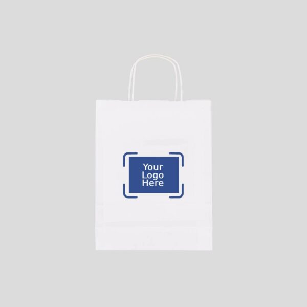 5.25" x 3.25" x 13.125" Custom Printed White Twisted Handle Paper Bags (250/CS)