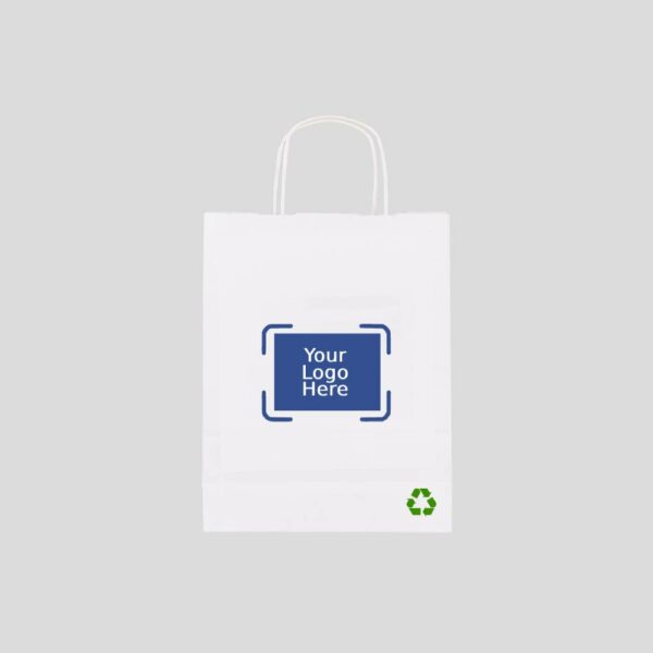 5.25" x 3.25" x 13.125" Custom Printed White Twisted Handle Paper Bags (250/CS)