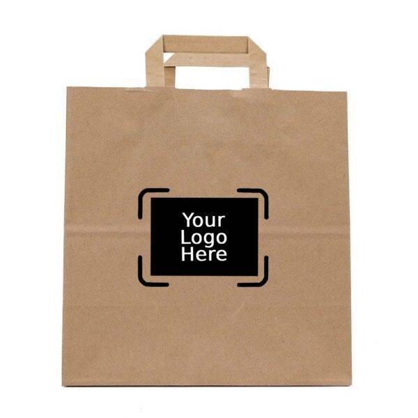 12" x 7" x 14" Custom Printed Kraft Flat Handle Paper Bags (250/CS)