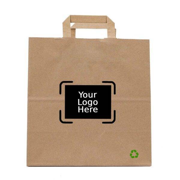 12" x 7" x 14" Custom Printed Kraft Flat Handle Paper Bags (250/CS)